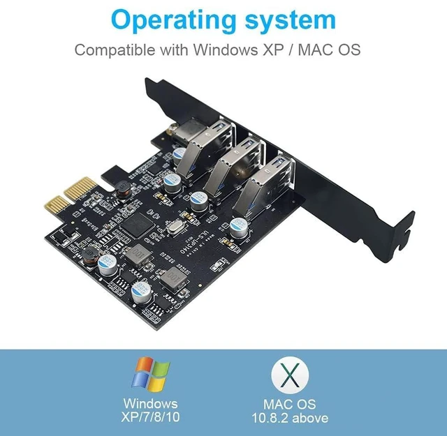 Alt view image 8 of 12 - PCI-E to USB 3.0 4 Ports(1 X USB-C - 3 X USB-A) Expansion Card, PCI Express USB Add in Expansion Card, Internal USB3 Hub for Desktop PC Host Card Support Windows 10/8/7/XP and MAC OS 10.8.2 Above