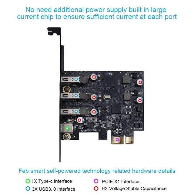 Alt view image 9 of 12 - PCI-E to USB 3.0 4 Ports(1 X USB-C - 3 X USB-A) Expansion Card, PCI Express USB Add in Expansion Card, Internal USB3 Hub for Desktop PC Host Card Support Windows 10/8/7/XP and MAC OS 10.8.2 Above