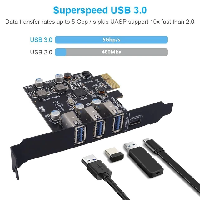 Alt view image 10 of 12 - PCI-E to USB 3.0 4 Ports(1 X USB-C - 3 X USB-A) Expansion Card, PCI Express USB Add in Expansion Card, Internal USB3 Hub for Desktop PC Host Card Support Windows 10/8/7/XP and MAC OS 10.8.2 Above