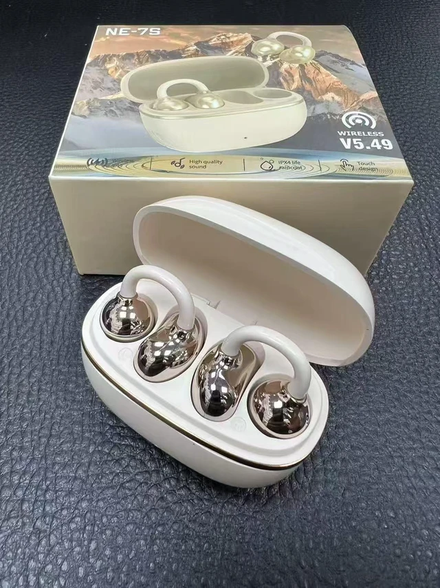 Alt view image 8 of 14 - NE-7S Open-Ear True Wireless Earbuds, Clip-On Sports Bluetooth 5.3 Headphones, Air Conduction, Long Battery Life, Lightweight for Running Beige NE-7S