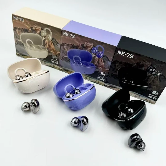 Alt view image 13 of 14 - NE-7S Open-Ear True Wireless Earbuds, Clip-On Sports Bluetooth 5.3 Headphones, Air Conduction, Long Battery Life, Lightweight for Running Beige NE-7S