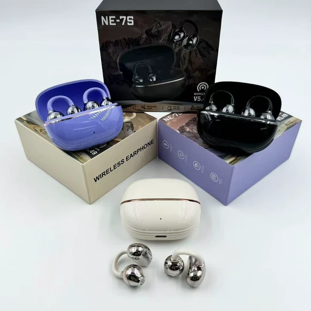 Alt view image 12 of 14 - NE-7S Open-Ear True Wireless Earbuds, Clip-On Sports Bluetooth 5.3 Headphones, Air Conduction, Long Battery Life, Lightweight for Running Beige NE-7S