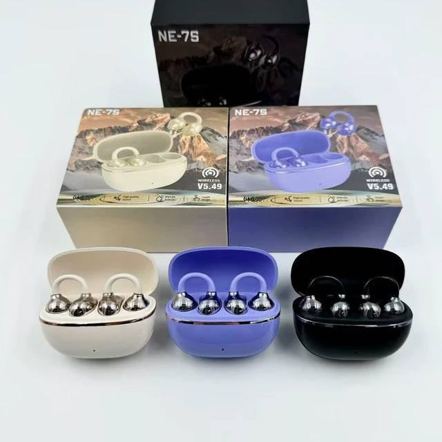 Alt view image 10 of 14 - NE-7S Open-Ear True Wireless Earbuds, Clip-On Sports Bluetooth 5.3 Headphones, Air Conduction, Long Battery Life, Lightweight for Running Beige NE-7S