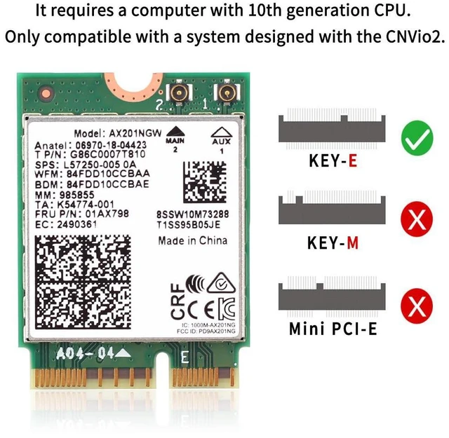 Alt view image 5 of 6 - 3000Mbps Bluetooth 5.0 Wireless AX201NGW m.2 CNVIO Wifi Desktop Kit Antenna For NGFF/M.2 CNVIo2 Intel AX201 Wi-Fi6 Network Card