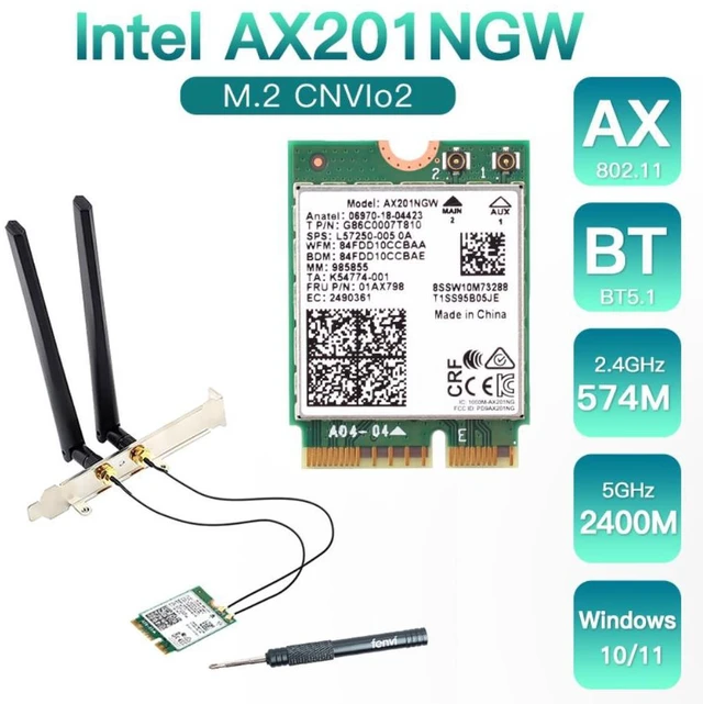Alt view image 4 of 6 - 3000Mbps Bluetooth 5.0 Wireless AX201NGW m.2 CNVIO Wifi Desktop Kit Antenna For NGFF/M.2 CNVIo2 Intel AX201 Wi-Fi6 Network Card