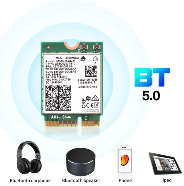 Alt view image 6 of 6 - 3000Mbps Bluetooth 5.0 Wireless AX201NGW m.2 CNVIO Wifi Desktop Kit Antenna For NGFF/M.2 CNVIo2 Intel AX201 Wi-Fi6 Network Card