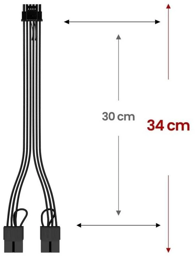 Alt view image 8 of 14 - 16-Pin PCIe 5.0 GPU Power Extension Cable 12+4-Pin, for RTX 3090 Ti / 4090 / 40 Series Zero degree 12 + 4 converted to 2x8P line black