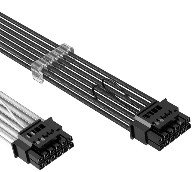 Alt view image 13 of 14 - 16-Pin PCIe 5.0 GPU Power Extension Cable 12+4-Pin, for RTX 3090 Ti / 4090 / 40 Series Zero degree 12 + 4 converted to 2x8P line black