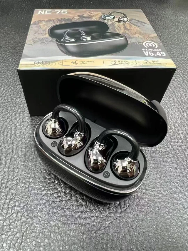 Alt view image 14 of 14 - NE-7S Open-Ear True Wireless Earbuds, Clip-On Sports Bluetooth 5.3 Headphones, Air Conduction, Long Battery Life, Lightweight for Running Beige NE-7S