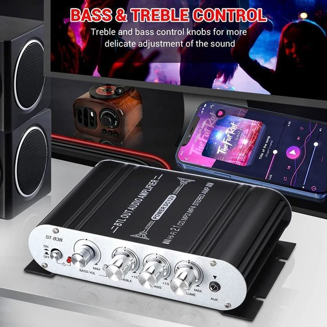 Alt view image 11 of 14 - Mini 2.1 Bluetooth Power Amplifier Digital Subwoofer Amp, Bookshelf Speaker Stereo Receiver for Home white+ US standard power supply
