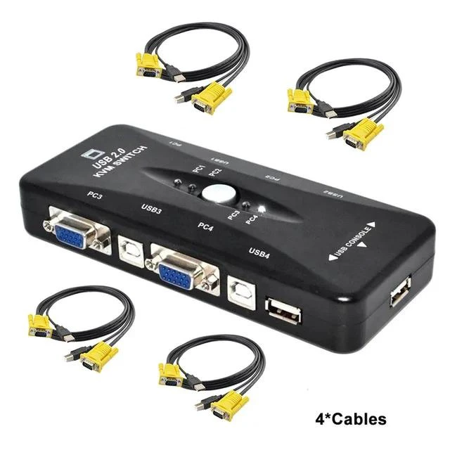 Alt view image 7 of 12 - 4 Port VGA KVM Switcher 4x1 VGA USB VGA Switch 4 in 1 out support Printer Mouse Keyboard Share 1920*1440 VGA Switch Box Adapter(with 4 cable)