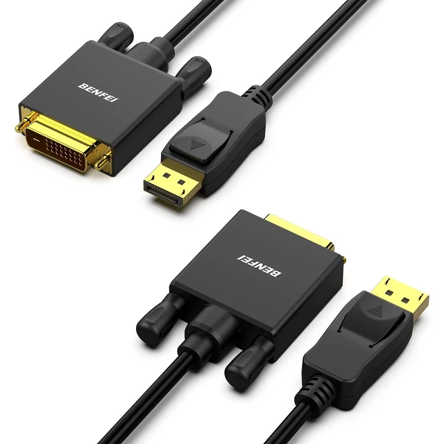 Alt view image 6 of 10 - BENFEI DisplayPort to DVI Adapter 1.8M Cable 2 Pack, Male to Male Gold-Plated Cord for Lenovo, Dell, HP, ASUS and Other Brands