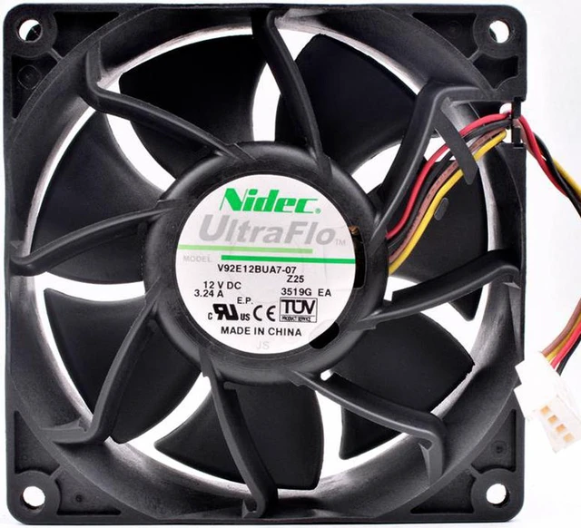 Alt view image 8 of 8 - Nidec 9cm 9038 V92E12BUA7-07 12V 3.24A high air volume booster cooling fan