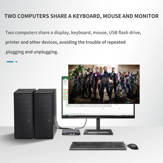 Alt view image 7 of 10 - HDMI KVM Switch 2 Port Box,1 Monitors 2 Computers edid Emulator,USB 3.0,4k 60hz KVM Switches for 2 Computers Share Keyboard Mouse Printer and one HD Monitor,Support EDID Copy,2K144.