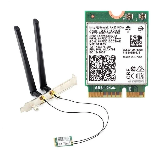 Alt view image 11 of 12 - 2.4Gbps Dual Band 802.11ax/ac Wi-Fi 6 AX201 Bluetooth 5.0 Wireless Desktop Adapter Kit NGFF CNVio2 Wifi Card AX201NGW Antenna