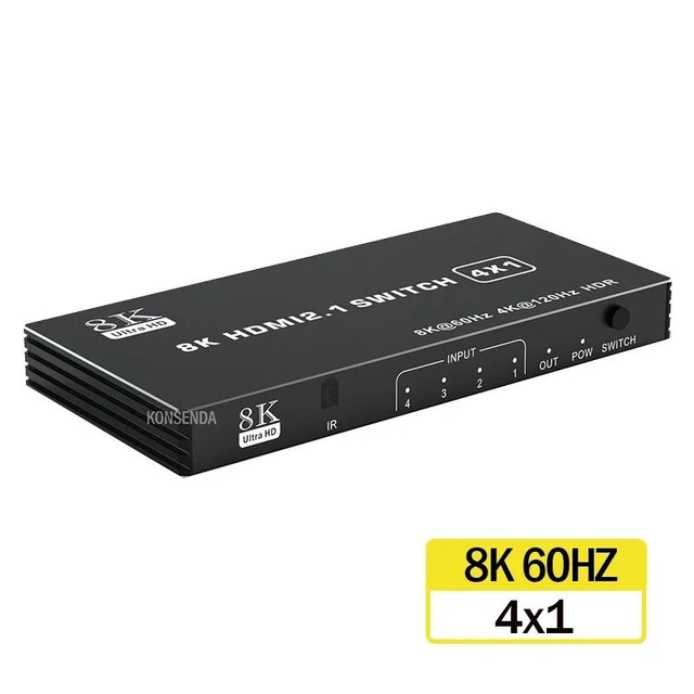 Alt view image 13 of 13 - 8K HDMI Switch 3x1 4x1 5x1 4K 120Hz HDMI 2.1 Switch 5 in 1 out Selector Box Support 48Gbps HDR10 HDCP2.3 for PC Xbox PS5 Monitor(8K 4X1)