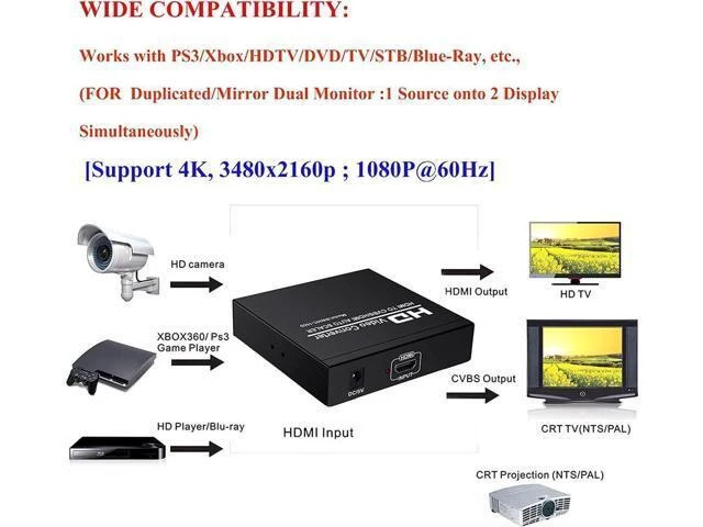 Alt view image 12 of 14 - HDMI to RCA and HDMI Converter,HDMI to AV 3RCA and HDMI Adapter Support 1080P, PAL, NTSC for HD TV and Older TV