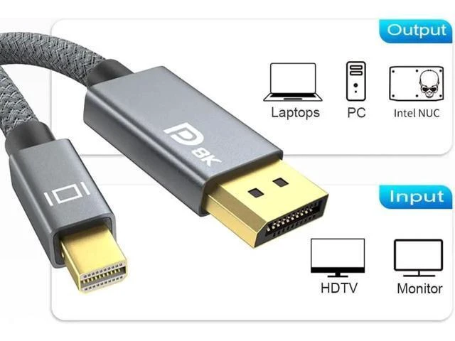 Alt view image 11 of 14 - 8K Mini DisplayPort to Displayport 1.4 Cable 6.6Ft Thunderbolt to DP Cable 8K@60Hz 4K@144Hz Thunderbolt 2(Video Output) Compatible with MacBook iMac Mac Mini to DP Monitor