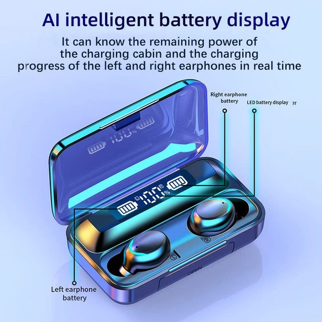 Alt view image 11 of 14 - F9 Bluetooth Earbuds Touch Control, LED Power Display Wireless Headphones, Hi-Fi Bass Stereo, Noise Cancelling Mic, Long Battery Life In-Ear
