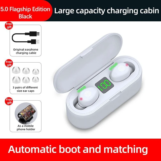 Alt view image 14 of 14 - F9 Bluetooth Earbuds Touch Control, LED Power Display Wireless Headphones, Hi-Fi Bass Stereo, Noise Cancelling Mic, Long Battery Life In-Ear