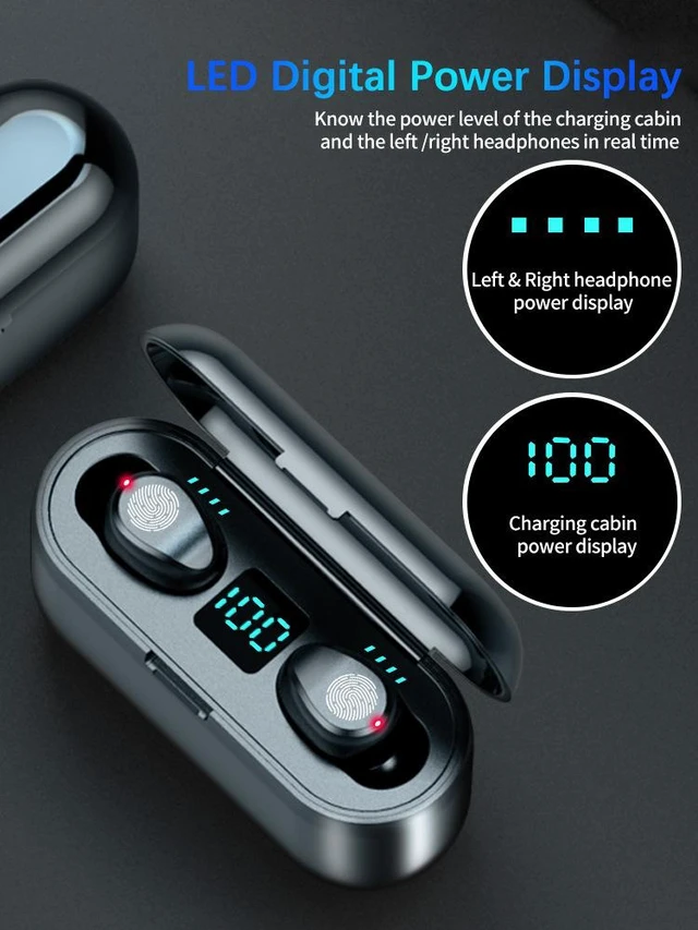 Alt view image 13 of 14 - F9 Bluetooth Earbuds Touch Control, LED Power Display Wireless Headphones, Hi-Fi Bass Stereo, Noise Cancelling Mic, Long Battery Life In-Ear
