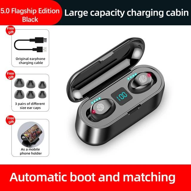 Alt view image 9 of 14 - F9 Bluetooth Earbuds Touch Control, LED Power Display Wireless Headphones, Hi-Fi Bass Stereo, Noise Cancelling Mic, Long Battery Life In-Ear
