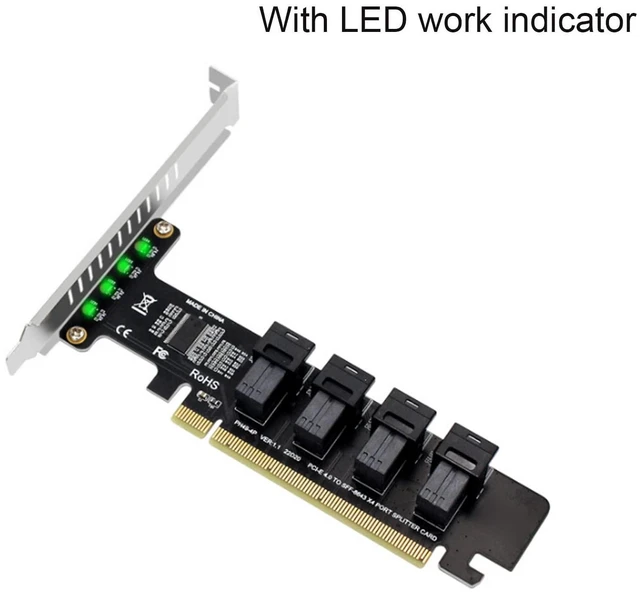 Alt view image 9 of 10 - U.2 PCIE Expansion Card, PCIE to U.2 Adapter Card, PCIE X16 to 4 Port U.2 NVME SFF-8643/8639 Expansion Cards with LED Indicator PCIE 4.0 Card PH49-4P