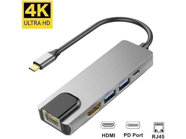 Alt view image 8 of 14 - Hub usb tipo c 5 em 1, hub hdmi 4k usb c para gigabit ethernet rj45 lan adaptador para mac book pro thunderbolt 3 USB-C