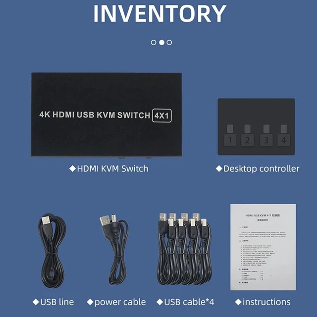 Alt view image 12 of 12 - 4K HDMI KVM Switch 4 in 1 out 4K 60Hz HDMI USB KVM Switcher 4x1 for 4 PC Share Monitor Mouse Keyboard with Desktop Controller