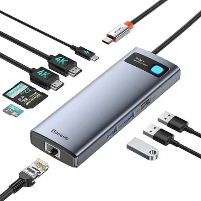 Alt view image 6 of 10 - Baseus Laptop Docking Station Dual Monitor 4K@120Hz, 9 in 1 USB C Hub with 2 HDMI, 1000Mbps LAN, 100W PD, 3 USB, SD Card Reader, USB C Dock Compatible with iPhone 15/Mac/Dell/HP/Surface/Steam Deck