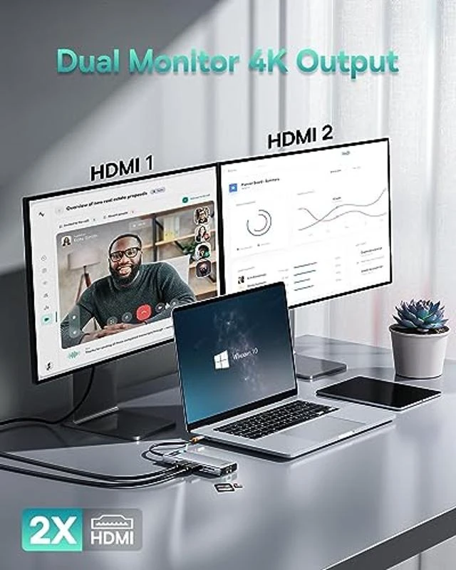Alt view image 8 of 10 - Baseus Laptop Docking Station Dual Monitor 4K@120Hz, 9 in 1 USB C Hub with 2 HDMI, 1000Mbps LAN, 100W PD, 3 USB, SD Card Reader, USB C Dock Compatible with iPhone 15/Mac/Dell/HP/Surface/Steam Deck