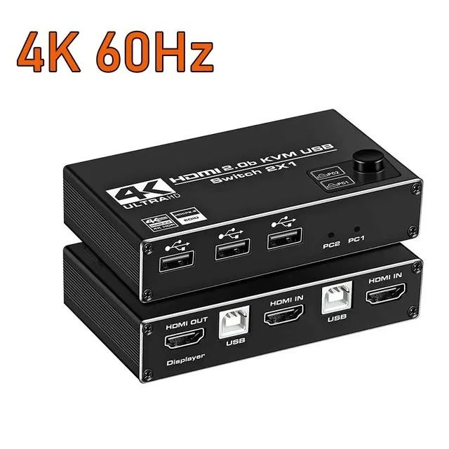 Alt view image 13 of 13 - HDMI 2.1 KVM Switch 4K 120Hz HDMI USB KVM Switch Dual Port USB HDMI 2.1 Switcher 2X1 4K 60Hz 8K 60Hz(check remarks)
(4K 60Hz No Hotkey)