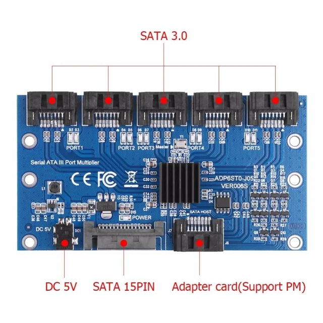 Alt view image 9 of 10 - Expansion Card 1 to 5 Port 3.0 Controller Card Motherboard 6Gbps Multiplier Port Riser Adapter for HDD Computer