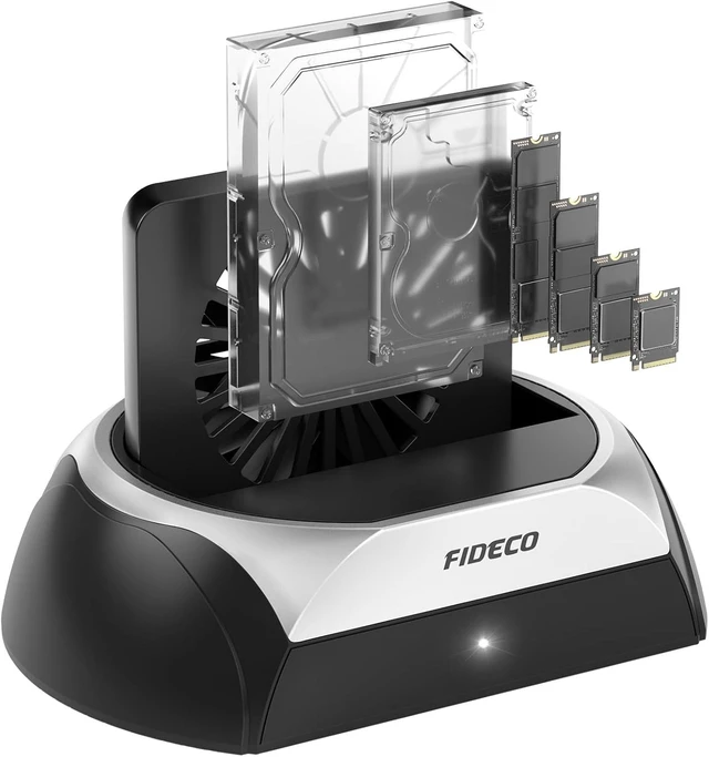 Alt view image 8 of 14 - FIDECO Hard Drive Docking Station, M.2 NVMe SSD Docking Station with Cooling Fan, Support 2.5 and 3.5 inch SATA HDD and M.2 NVMe SATA SSD, Ultimate Heat Dissipation