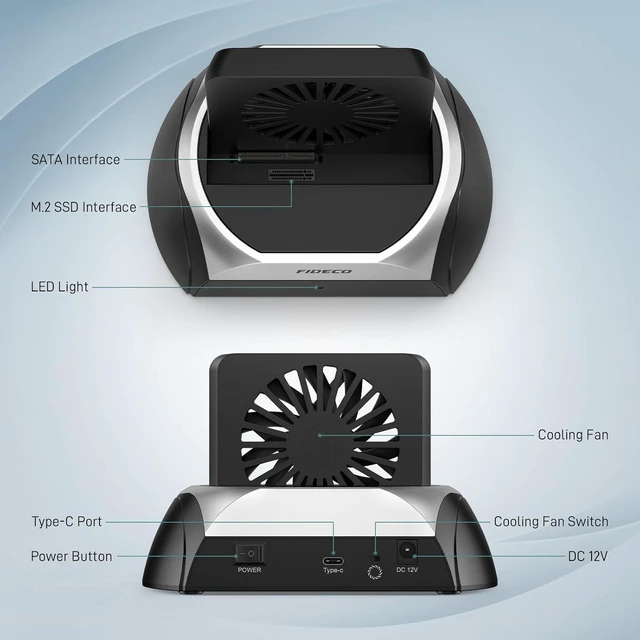 Alt view image 12 of 14 - FIDECO Hard Drive Docking Station, M.2 NVMe SSD Docking Station with Cooling Fan, Support 2.5 and 3.5 inch SATA HDD and M.2 NVMe SATA SSD, Ultimate Heat Dissipation