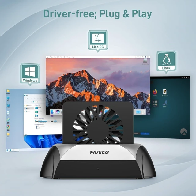 Alt view image 10 of 14 - FIDECO Hard Drive Docking Station, M.2 NVMe SSD Docking Station with Cooling Fan, Support 2.5 and 3.5 inch SATA HDD and M.2 NVMe SATA SSD, Ultimate Heat Dissipation