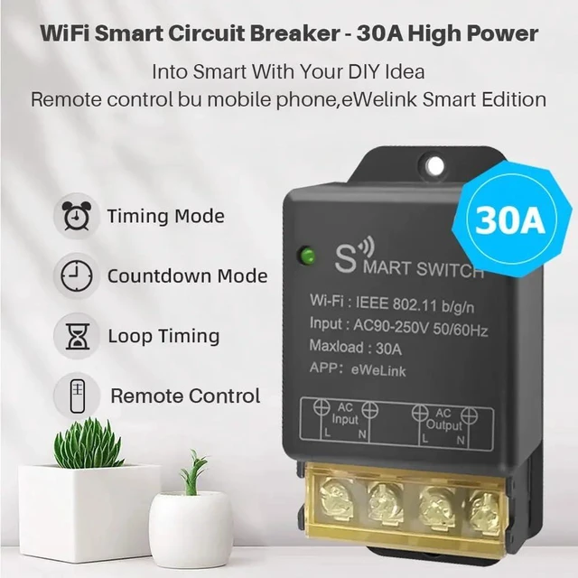 Alt view image 9 of 14 - Ewelink 30A Hight Power WiFi Smart Switch 110V/120V/240V, APP Remote with Timer, Wireless DIY Mode for Home Automation, Compatible with Alexa & Google Home