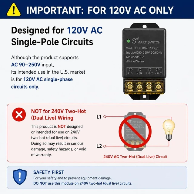 Alt view image 13 of 14 - Ewelink 30A Hight Power WiFi Smart Switch 110V/120V/240V, APP Remote with Timer, Wireless DIY Mode for Home Automation, Compatible with Alexa & Google Home