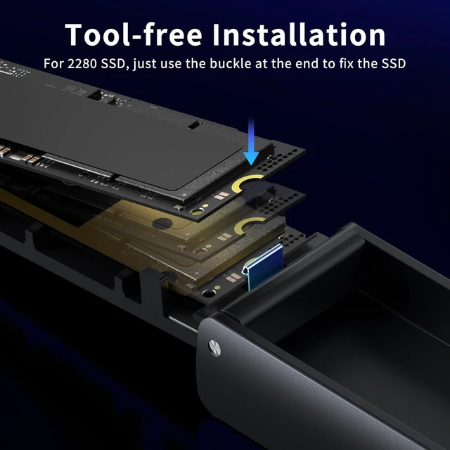 Alt view image 11 of 14 - FIDECO M.2 NVMe Enclosure, USB 3.2 Gen 2, 10Gbps NVMe SSD Enclosure, PCIe Adapter for M & M+B Key, Support UASP and Trim, Full Aluminum Alloy Body, Sandwich Style Design, Tool-Free Installation Silver