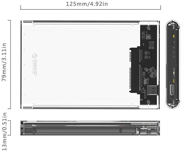 Alt view image 10 of 10 - 2.5 Inch Transparent Type-C Hard Drive Enclosure USB3.1 to SATA3.0 External SSD HDD Case Tool2139C3-G2-CR