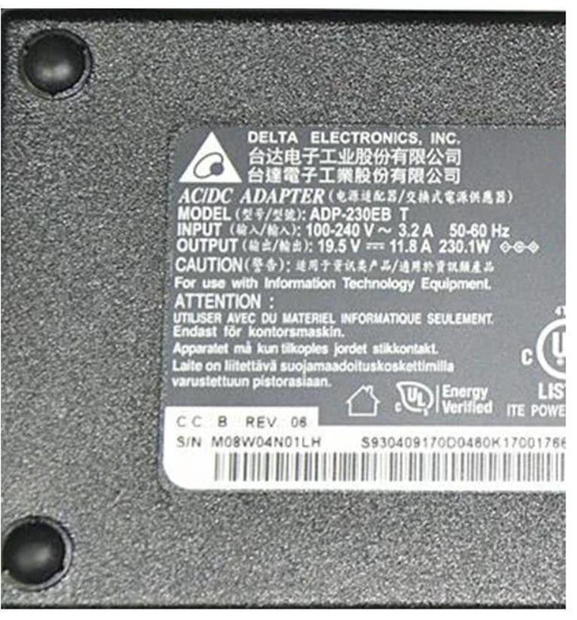 Alt view image 4 of 4 - 19.5V 11.8A 230.1W 7.4x5.0mm DELTA ADP-230EB T Power Supply AC Adapter For 230W Laptop Charger