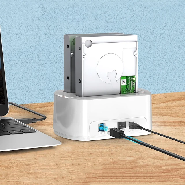 Alt view image 10 of 10 - Dual-bay USB 3.0 to SATA Hard Drive Docking Station Hard Disk Enclosure External Case for 2.5/3.5" HDD SSD