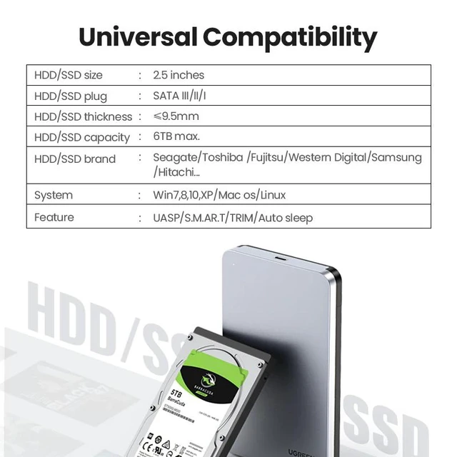 Alt view image 9 of 10 - HDD Case 2.5 6Gbps SATA to USB C 3.1 Gen 2 External Hard Drive Box Aluminum Case HD For Sata Hard Disk SSD HDD Enclosure