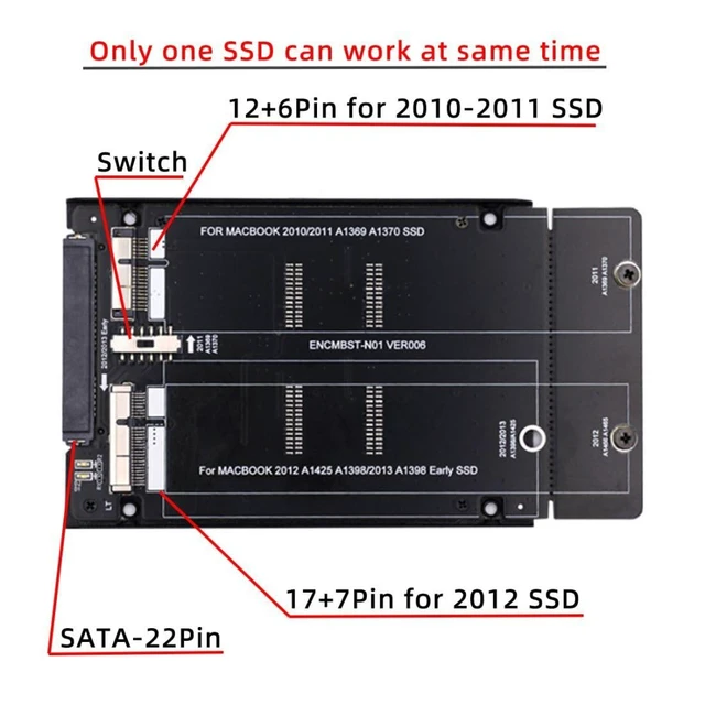 Alt view image 9 of 14 - 12+6Pin & 17+7Pin MAC SSD to 2.5" SATA 2 in 1 Combo Case Enclosure Adapter for 2010 2011 2012 Mac Air Pro Retina SSD