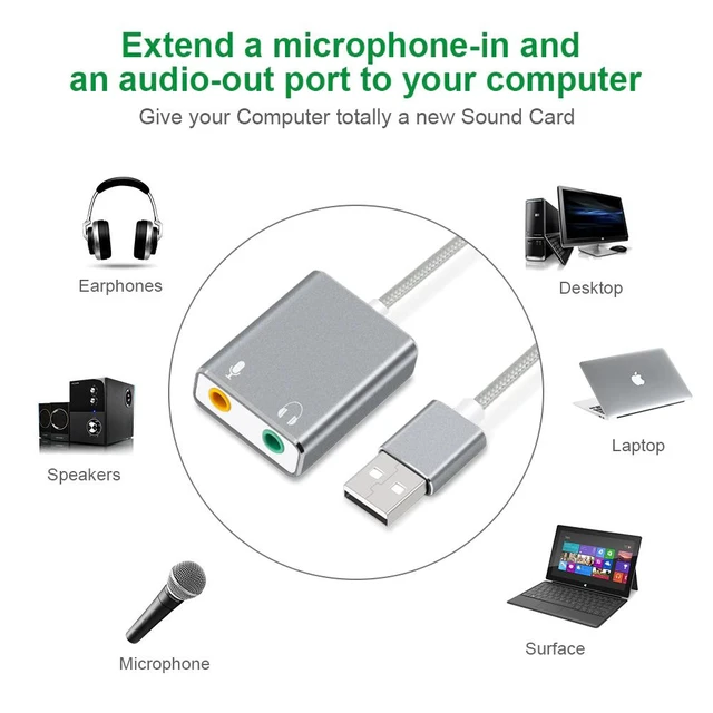 Alt view image 10 of 10 - 7.1 External USB Sound Card Type C / USB to 3.5mm Jack USB Audio Adapter Earphone Micphone for Macbook Computer Laptop PC