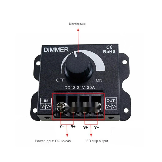 Alt view image 12 of 12 - Black LED Dimmer DC 12V 24V 30A 8A Adjustable Brightness Dimmer Controller Switch for Lamp Bulb Strip Driver Single Color Light