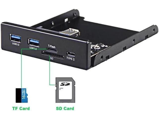 Alt view image 6 of 8 - USB 3.0 SD/Micro SD/TF 3.5" Internal Card Reader w/ USB 3.1 Gen 1 Type C + 2 x USB 3.0 Port Hub Front Panel