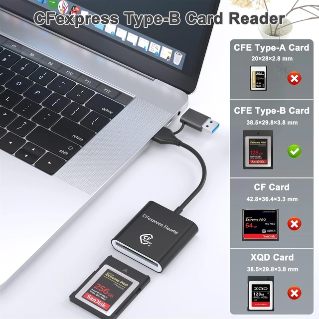 Alt view image 12 of 12 - CF Express Type B Card Reader with USB 3.2 (Gen 2) 10Gbps, USB-C & USB-A 2-in-1 Type-B CFexpress Adapter, Compatible with Windows/Mac/Linux/Android, for PC, iPhone 16/15, Laptops, Tablets, Smartphones