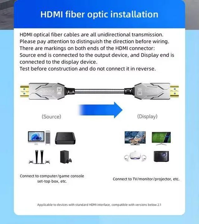Alt view image 10 of 10 - DTECH Ultra Armor Active Optical HDMI 2.1 Cable - 8K@60Hz, 4K@120Hz, 48Gbps, Steel Armored, Fiber Optic (5M,10M, 15M, 20M, 100M Lengths Available)