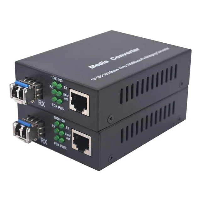 Alt view image 6 of 10 - Multi-Mode LC Gigabit Fiber Media Converter - Include 2 LC SFP Transceiver 2Km, Wavelenth 1310nm, LC to UTP Cat5e 10/100/1000 RJ-45 Gigabit Ethernet Speed, 2 Pack